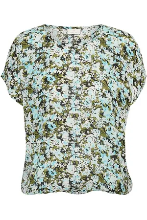 Kaffe Femme, Tops, Multicolore, Taille: 38 FR Top Fleur Bleu/Vert Abstrait