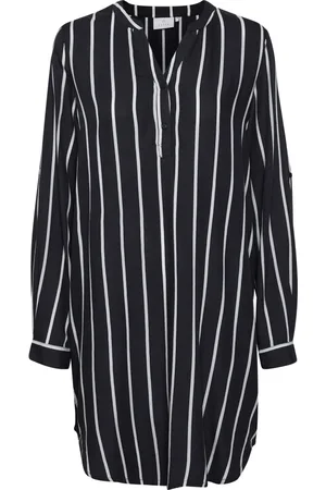 Kaffe Femme, Robes, Noir, Taille: 48 FR Robe Chemise à Rayures Noir/Rayure Craie