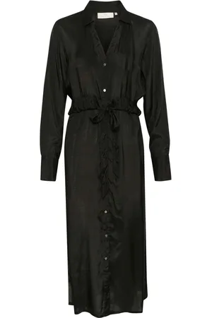 Kaffe Femme, Robes, Noir, Taille: 38 FR Robe Chemise Noire Profonde avec Ceinture