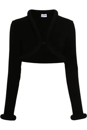 Jean Paul Gaultier Femme, Pulls, Noir, Taille: 38 FR Cardigan en Viscose Noir avec Détail en Mousse