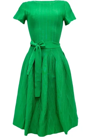Carolina Herrera Femme, Robes, Vert, Taille: 36 FR Robe Jacquard Verte avec Ceinture