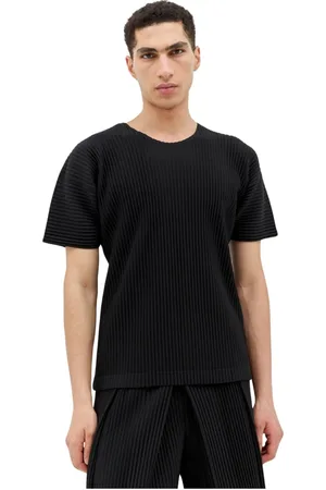 Issey Miyake Homme, Tops, Noir, Taille: XL T-shirt plissé à col rond
