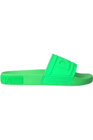 Dolce & Gabbana Homme, Chaussures, Vert, Taille: 44 EU Sandales de Glisse en Cuir Vert Maillots de bain Chaussures