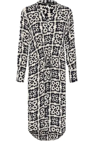 Soaked in Luxury Femme, Robes, Noir, Taille: 36 FR Robe Folklore Imprimée à Manches Longues