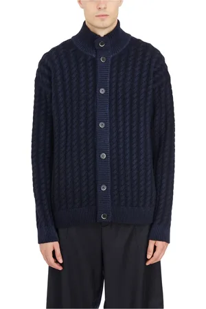 BARENA Homme, Pulls, Bleu, Taille: M Cardigan Col Montant en Torsade