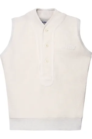 Autry Homme, Vestes, Blanc, Taille: S Gilet Blanc en Mélange de Coton Col en V