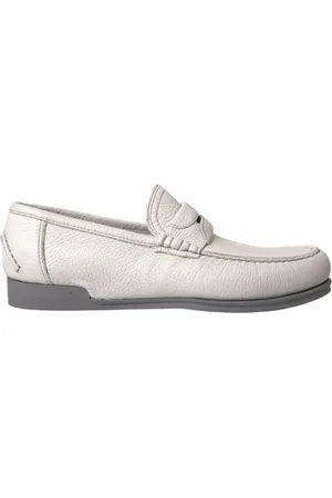 Dolce & Gabbana Homme, Chaussures, Blanc, Taille: 40 EU Blanc Gris Cuir Slip-On Mocassins