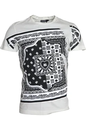Dolce & Gabbana Homme, Tops, Blanc, Taille: M T-shirt Col Rond Imprimé Graphique