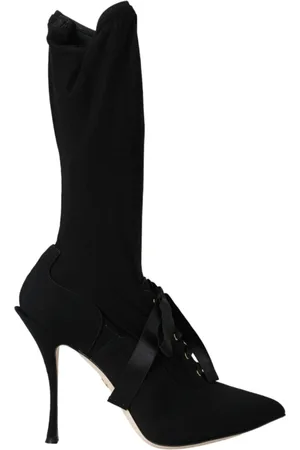 Dolce & Gabbana Femme, Chaussures, Noir, Taille: 38 EU Talons Aiguilles Noirs Bottes Mi-Mollet