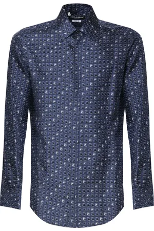 Dolce & Gabbana Homme, Chemises, Bleu, Taille: L Chemise Bleue Soie Col Italien
