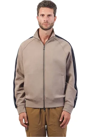 Armani Exchange Homme, Sweatshirts et sweats à capuche, Brun, Taille: M Sweat à zip marron avec bande contrastée