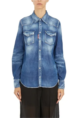 Dsquared2 Femme, Blouses et Chemises, Bleu, Taille: 38 FR Chemise Western en Denim
