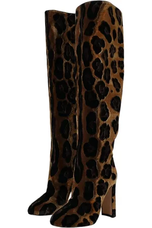 Dolce & Gabbana Femme, Chaussures, Brun, Taille: 36 EU Bottes Hautes en Velours de Girafe