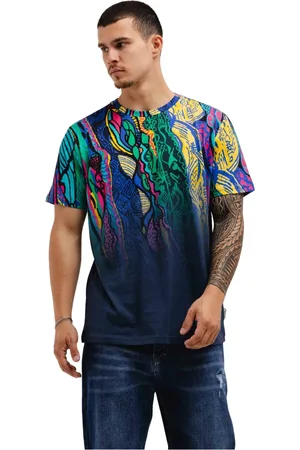 Carlo Colucci Homme, Tops, Multicolore, Taille: S T-shirt Homme Vert/Bleu/Jaune