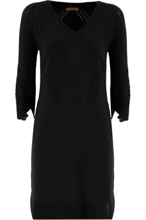 ERMANNO SCERVINO Femme, Robes, Noir, Taille: 40 FR Robe Midi en Laine avec Dentelle Florale