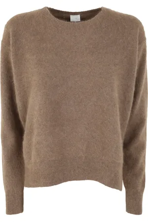 C.T.Plage Femme, Pulls, Brun, Taille: 38 FR Camel Crew Neck Sweater with Side Slits