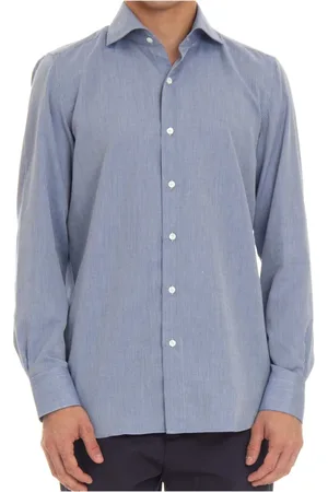 Finamore Homme, Chemises, Bleu, Taille: 3XL Chemise en Coton Égyptien Jacquard