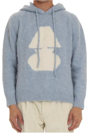 Autry Homme, Sweatshirts et sweats à capuche, Bleu, Taille: M Pull à Capuche Jacquard Bleu Clair