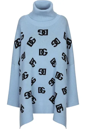 Dolce & Gabbana Femme, Pulls, Bleu, Taille: 38 FR Poncho Élégant avec Design Unique