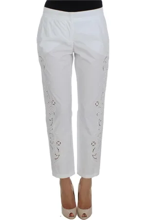 Dolce & Gabbana Femme, Pantalons, Blanc, Taille: 36 FR Pantalon Blanc Découpé Floral