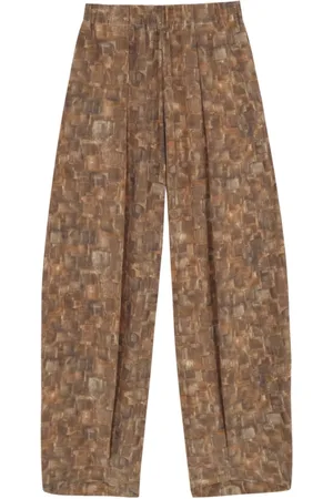 Cortana Femme, Pantalons, Brun, Taille: 44 FR Pantalon en Soie Imprimé Cube