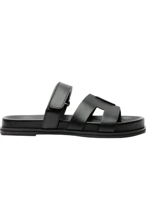 Bibi Lou Femme, Chaussures, Noir, Taille: 37 EU Sandales plates noires en cuir Mindy