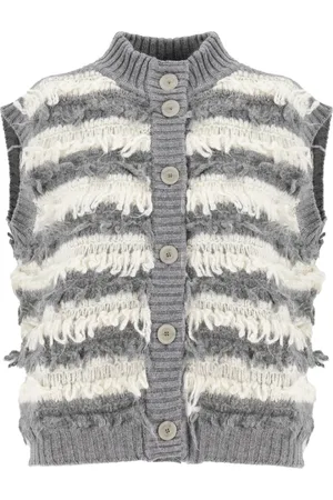 PANICALE Femme, Vestes, Gris, Taille: 40 FR Gilet à Rayures Tricoté