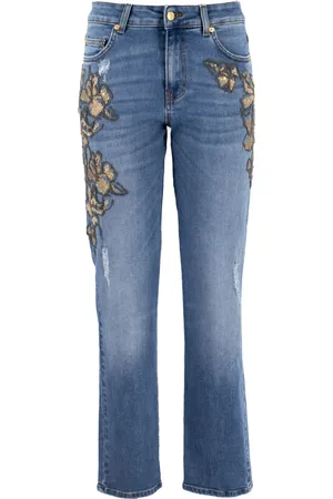 ERMANNO SCERVINO Femme, Jeans, Bleu, Taille: 40 FR Jean Skinny Floral avec Fils Dorés