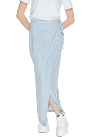 VERO MODA Femme, Jupes, Bleu, Taille: 40 FR Jupe Bleue à Rayures en Lin avec Dentelle