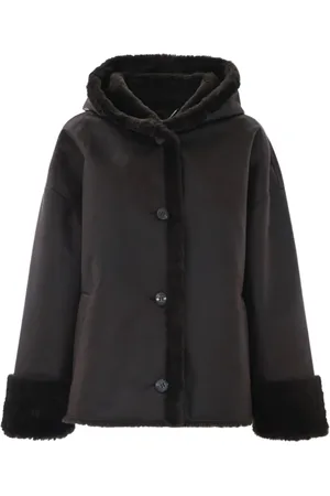 Kocca Femme, Vestes, Brun, Taille: 42 FR Veste en peau de mouton à capuche doublée de fourrure