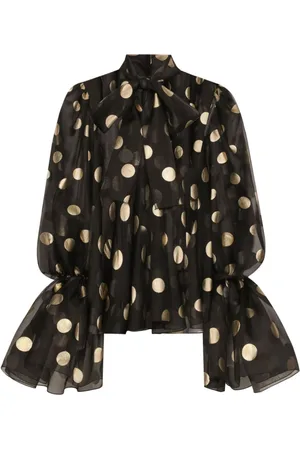 Dolce & Gabbana Femme, Blouses et Chemises, Noir, Taille: 36 FR Chemise Noire en Soie avec Broderie à Pois