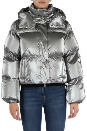 Elisabetta Franchi Femme, Vestes, Gris, Taille: 38 FR Veste Courte Matelassée Métallisée