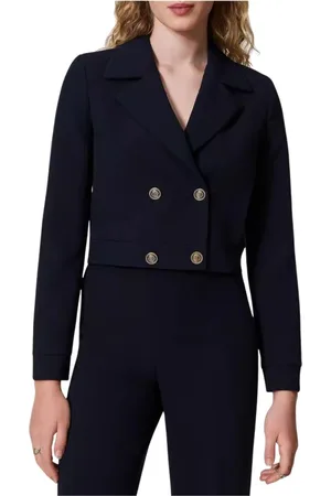 Twin-Set Femme, Vestes, Bleu, Taille: 36 FR Veste courte en crêpe de cady