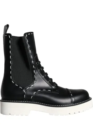 Dolce & Gabbana Femme, Chaussures, Noir, Taille: 36 EU Bottes de combat mi-mollet en cuir noir