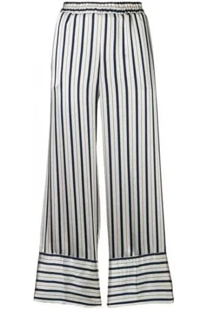 Twin-Set Femme, Pantalons, Bleu, Taille: 36 FR Pantalon à Rayures en Satin