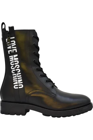 Moschino Femme, Chaussures, Noir, Taille: 38 EU Bottes en cuir noir avec fermeture éclair Love