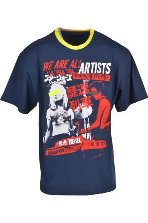 FRANKIE MORELLO Homme, Tops, Bleu, Taille: L T-shirt Bleu Imprimé Col Rond Homme