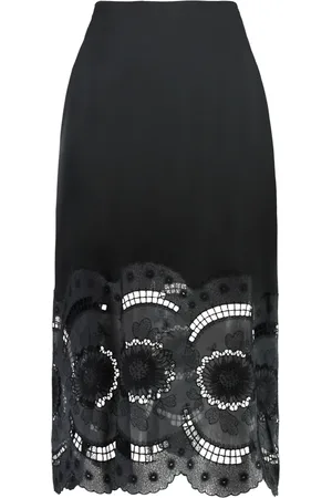 Stella McCartney Femme, Jupes, Noir, Taille: 36 FR Jupe Midi en Satin Broderie Anglaise