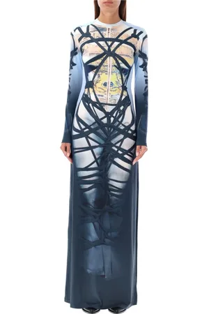 Y / PROJECT Femme, Robes, Multicolore, Taille: 40 FR Robe Longue à Imprimé Bondage Bleu Noir