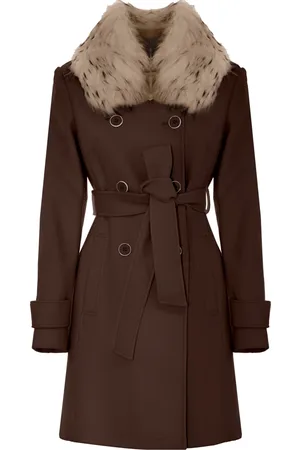 Kocca Femme, Manteaux, Brun, Taille: 42 FR Manteau à col en fourrure