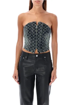 MISBHV Femme, Tops, Bleu, Taille: 42 FR Corsage en Denim Jacquard Bleu Foncé Topwear