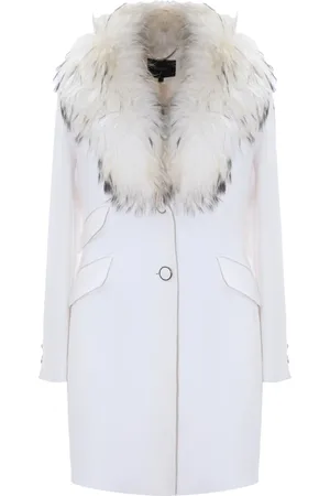Kocca Femme, Manteaux, Blanc, Taille: 42 FR Manteau en mélange de viscose à col en fourrure