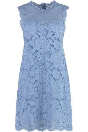 Dolce & Gabbana Femme, Robes, Bleu, Taille: 42 FR Robe en Dentelle Élégante avec Ourlet Festonné