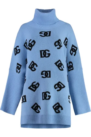 Dolce & Gabbana Femme, Pulls, Bleu, Taille: 38 FR Poncho en laine luxueux avec col roulé