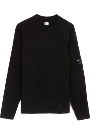 C.P. Company Homme, Pulls, Brun, Taille: L Pull en Chenille Noir à Col Rond en Gaufrage
