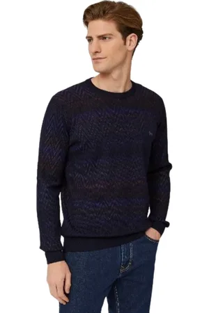 HARMONT&BLAINE Homme, Sweatshirts et sweats à capuche, Bleu, Taille: L Élégant Pull en Laine Zig-Zag