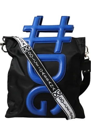 Dolce & Gabbana Homme, Sacs, Noir, Taille: ONE Size Sac de Shopping en Nylon Bleu et Cuir Hashtag