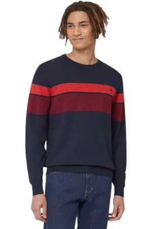 HARMONT&BLAINE Homme, Pulls, Bleu, Taille: M Pull col rond bleu avec bandes 3D