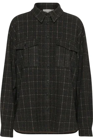 Gestuz Femme, Blouses et Chemises, Noir, Taille: 42 FR Chemise Oversize Noire Marron Carreaux