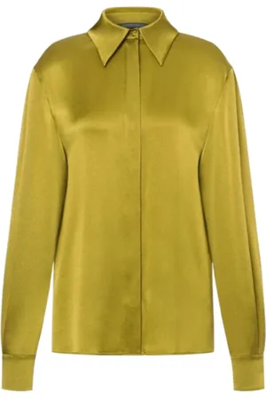 Alberta Ferretti Femme, Blouses et Chemises, Vert, Taille: 38 FR Chemise en Satin à Manches Longues Boutonnée